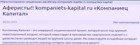 Во всемирной сети интернет не очень лестно высказываются об Kompaniets Capital (обзор проделок компании)