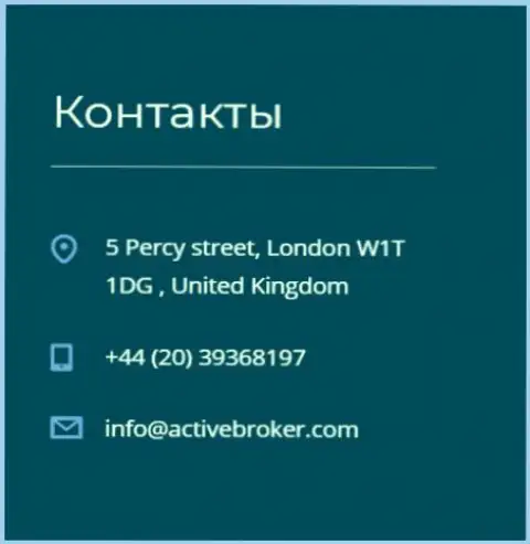 Адрес головного офиса Форекс дилера Актив Брокер, предоставленный на официальном сайте этого Форекс ДЦ