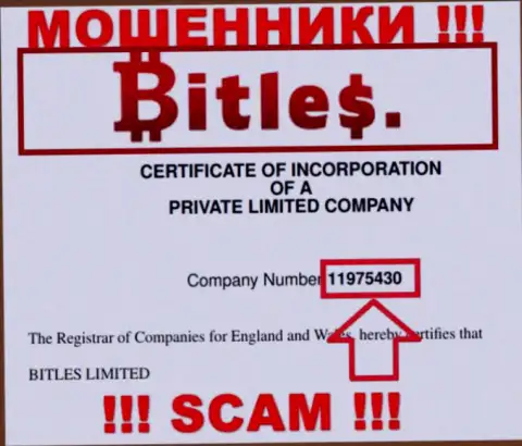 Регистрационный номер мошенников Bitles, с которыми довольно-таки рискованно работать - 11975430