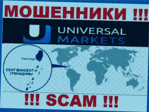 Компания Universal Markets имеет регистрацию очень далеко от своих клиентов на территории St. Vincent and Grenadines