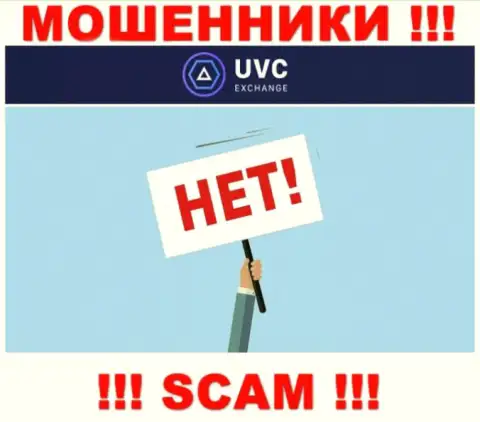 На веб-сайте мошенников UVC Exchange нет ни слова о регулирующем органе организации