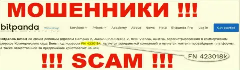 FN 423018k - это номер регистрации интернет мошенников Bitpanda Com, которые НЕ ОТДАЮТ ФИНАНСОВЫЕ АКТИВЫ !!!