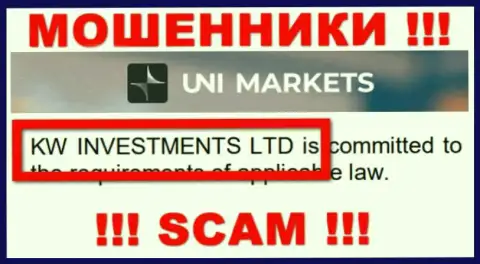 Руководством ЮНИ Маркетс является контора - KW Investments Ltd