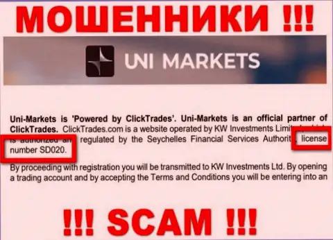 Будьте весьма внимательны, UNIMarkets прикарманят финансовые вложения, хоть и предоставили свою лицензию на web-сайте