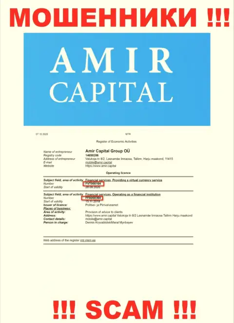 Amir Capital Group OU размещают на сайте лицензию на осуществление деятельности, невзирая на это бессовестно кидают лохов