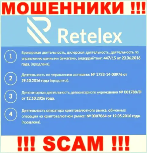 Retelex, замыливая глаза людям, показали у себя на информационном сервисе номер их лицензии на осуществление деятельности