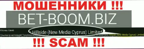 Юридическим лицом, управляющим internet аферистами Bet-Boom Biz, является Хиллсиде (Нью Медиа Кипр) Лтд