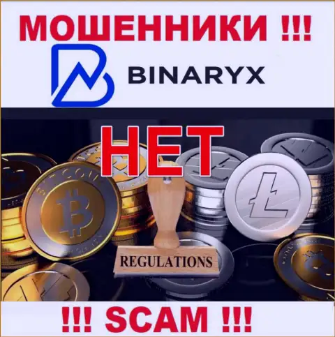 На сайте мошенников Binaryx OÜ нет информации об регуляторе - его просто-напросто нет