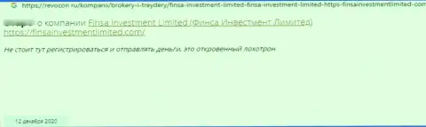 Автор достоверного отзыва сообщает, что FinsaInvestment Limited - это МОШЕННИКИ !!! Взаимодействовать с которыми крайне опасно