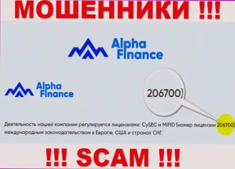 Номер лицензии Alpha Finance, на их веб-сервисе, не сможет помочь уберечь Ваши вложенные деньги от слива