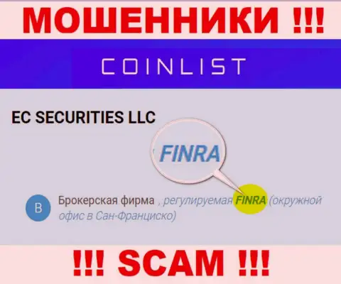 Постарайтесь держаться от организации CoinList Markets LLC как можно дальше, которую прикрывает мошенник - Financial Industry Regulatory Authority (FINRA)