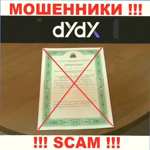 У конторы dYdX не показаны данные о их лицензии - это циничные internet мошенники !!!