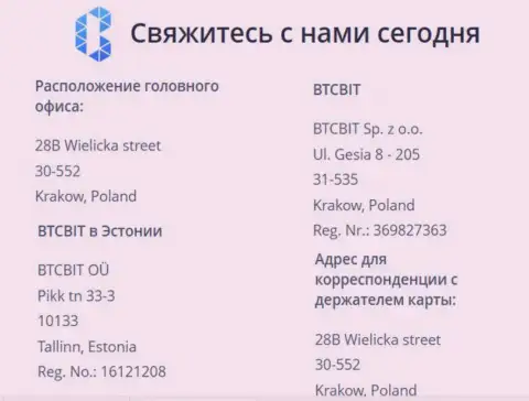 Юридический адрес онлайн-обменки БТК Бит и месторасположение офиса криптовалютного интернет-обменника в Эстонии, г. Таллине