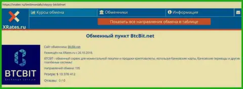 Краткая справочная информация об онлайн обменнике BTCBit на интернет-портале xrates ru