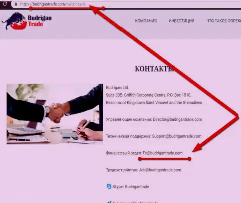 Официальный электронный адрес жульнической инвестиционной Forex компании BudriganTrade, с которого сыпались угрозы расправы